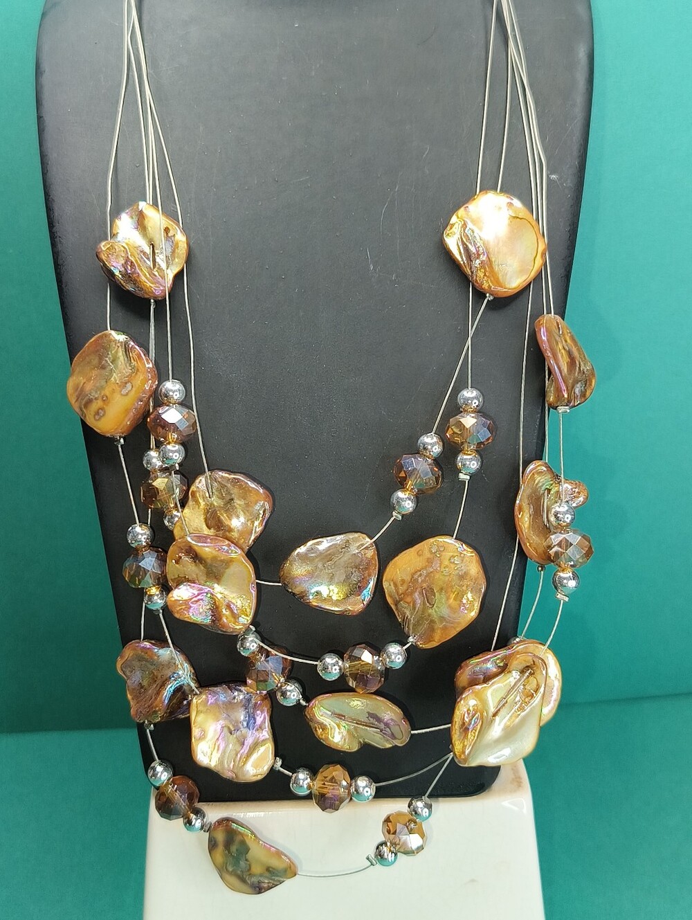 Iridescent Gold Baroque Mother Of Pearl Multi-Strand Necklace